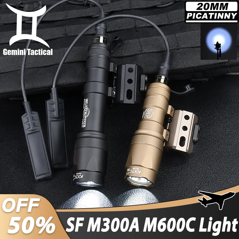 

Tactical Surefir 600Lumen M600C Scout Spotlight 400Lumen M300A Flashlight Metal Offset Mount Set Airsoft White LED Hunting Light