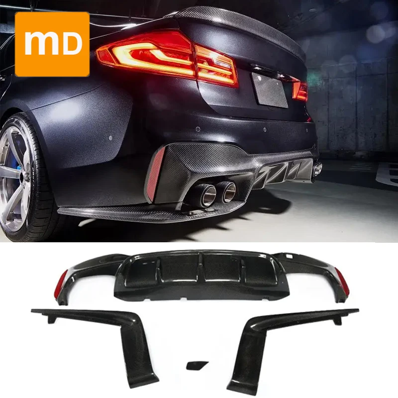 For BMW 5 Series F90 M5 Sedan 4-Door 2021 Carbon Fiber Rear Bumper Diffuser Spoiler Body Kit Splitter Cover Trim Upgrade