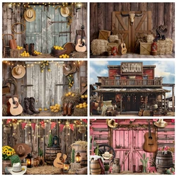 Western Cowboy Wood Barn Door Backdrop Custom Rural Farm Aldult Kid Room Party Birthday Photography Poster Decoration Background