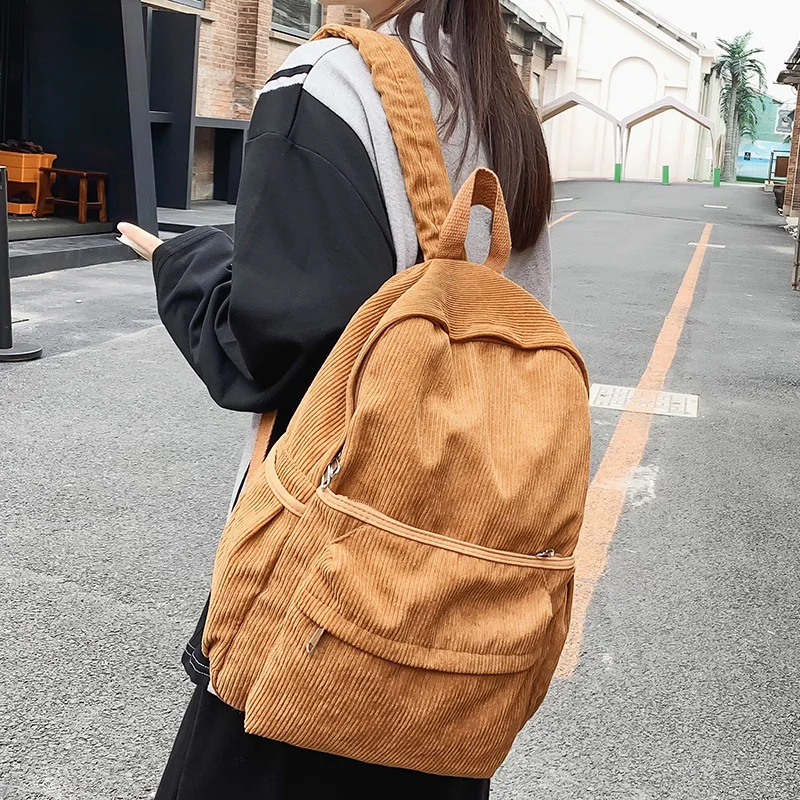 Fashion Female Men White Corduroy Travel Leisure Vintage School Bag Girl Boy Laptop Ladies Retro College Backpack Women Book Bag