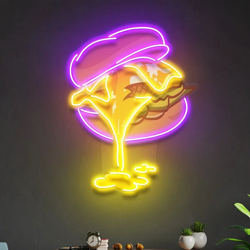 

Hamburger LED Neon Sign Acrylic Artwork Neon Light For Restaurant Wall Decor Customized Burger Food Bar Decorations