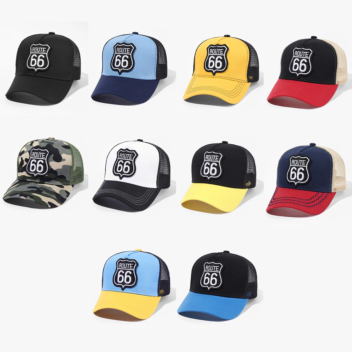 ROUTE 66 Baseball Cap Spring Autumn  Mesh Snapbac Hat For Women Men Trucker Hat