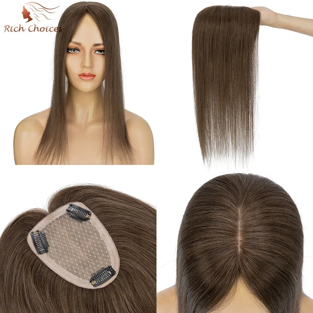 

Богатый выбор, топперы для волос 9x12 см для женщин, настоящие человеческие волосы без челки, верхние наращивания, детали для истонченных волос, обновленная шелковая основа