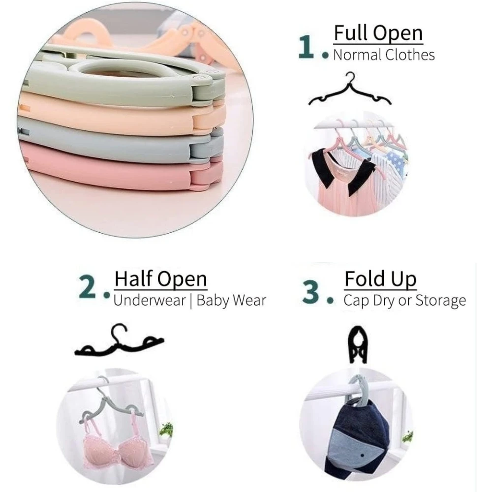 Travel Portable Folding Hanger Space-Saving Travel Hangers with Clips Multi-Functional Clothes Drying Rack Storage Organizer