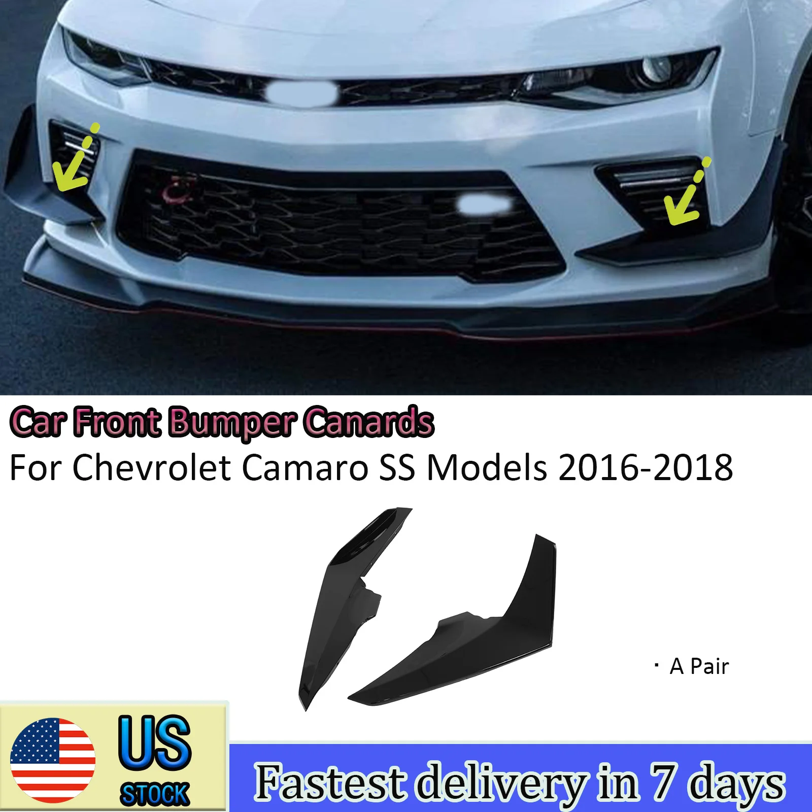 

Для Chevrolet Camaro SS модели 2016 2017 2018 пара автомобильных передних бамперов Canards автоаксессуары глянцевый черный/стиль из углеродного волокна