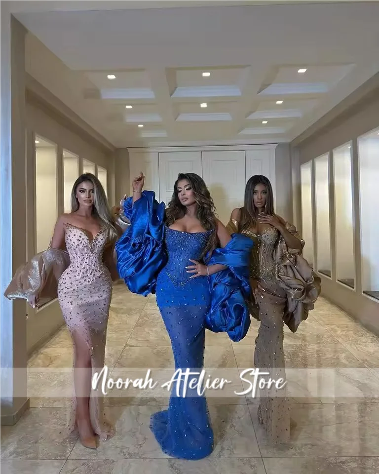 Novo colarinho quadrado frisado mangas compridas luxo de alta qualidade vestidos de noite femininos 2025 elegante vestido de festa de casamento personalizado