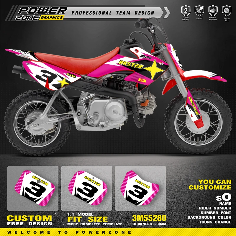 

PowerZone для CRF пользовательские графические фоны для команды наклейки на мотоцикл для HONDA CRF50 2021-2000 50cc номер имя Costom