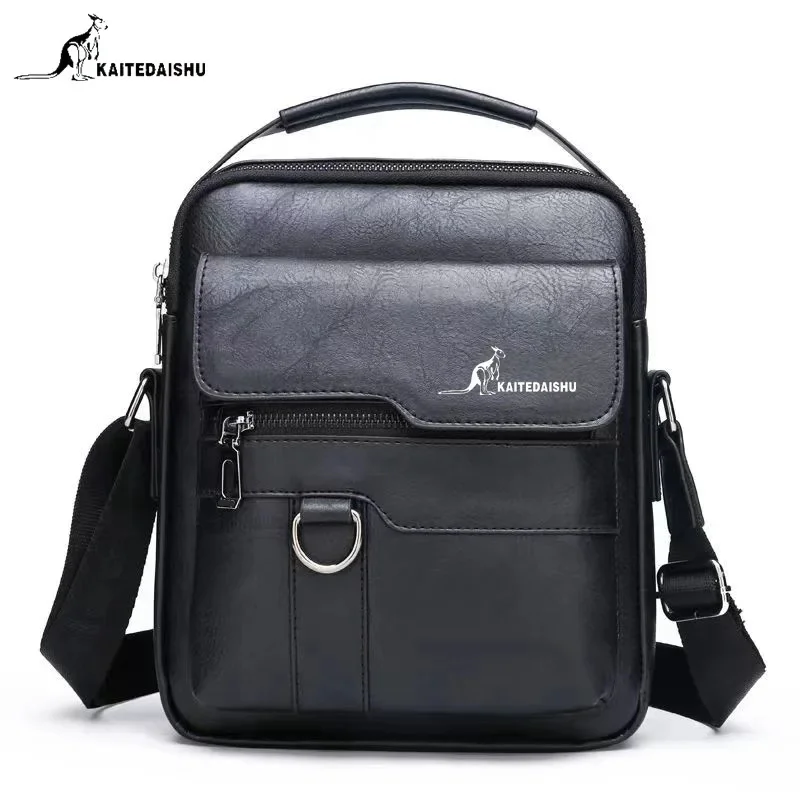 Bolso de hombro de cuero PU para hombre, bandolera con tapa, de gran capacidad, tridimensional, para negocios y ocio, marca de lujo