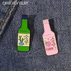 Soju Enamel Pin Brooch Wine Badge Peach Fresh Pink Green Bottle Lapel Pin Lovely Backpack Jewelry Accessories Gift for Friends