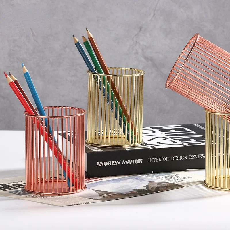 

New INS Desktop Pen Holder Office School Storage Case Metal Gold Rose Gold Box Desk Pencil Organizer Home Decor Makeup Storage