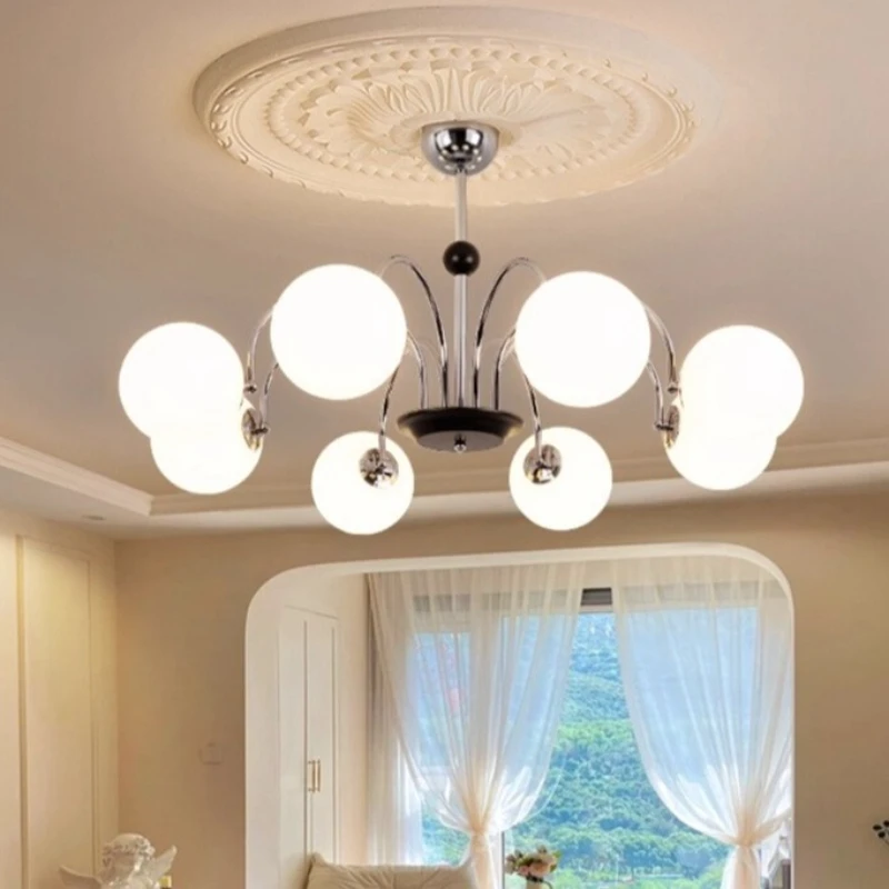 Bauhaus Electroplating Iron Art LED Chandeliers White Glass Ball Hanging Lamp Living Room Bedroom Hotel Restaurant Pendant Light