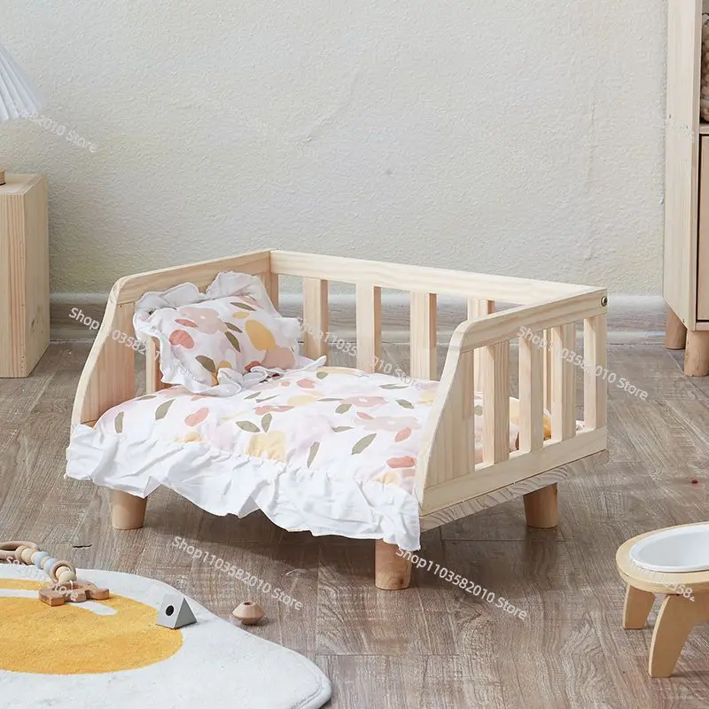 1pc Wooden Detachable Washable All-Season Dog Bed, Suspension Summer Floor Nest for Teddy & Small Dogs