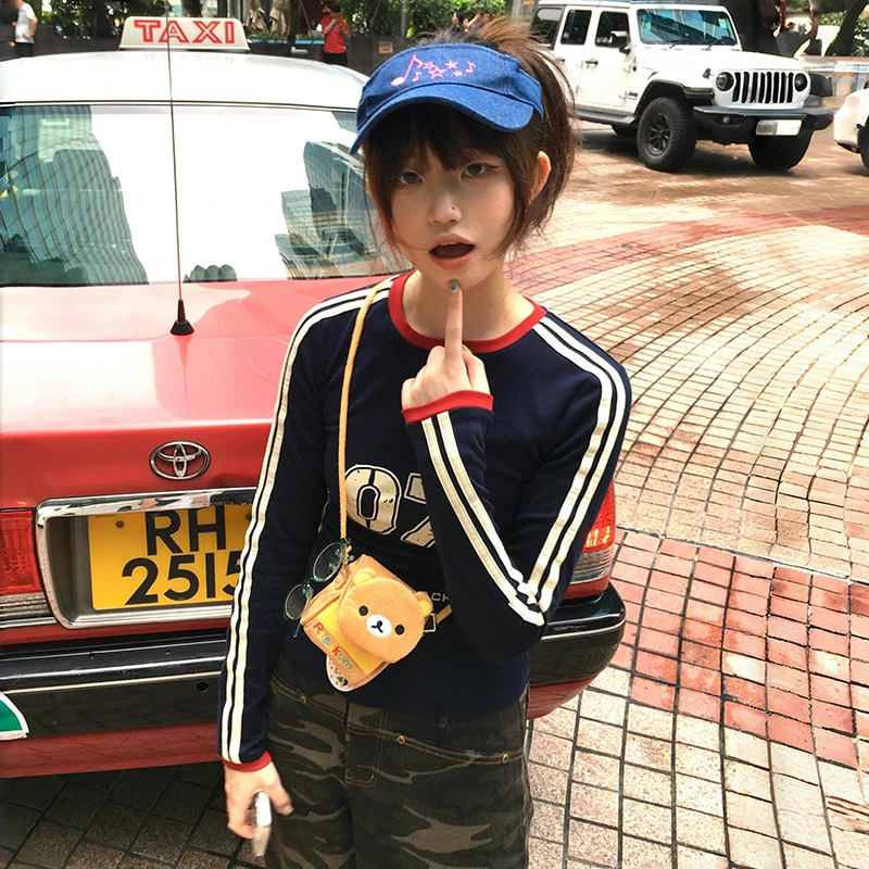 Karrram japonais Y2k lettre impression T-shirt Vintage Harajuku à manches longues Jersey T-shirt américain rétro Streetwear 2000s esthétique