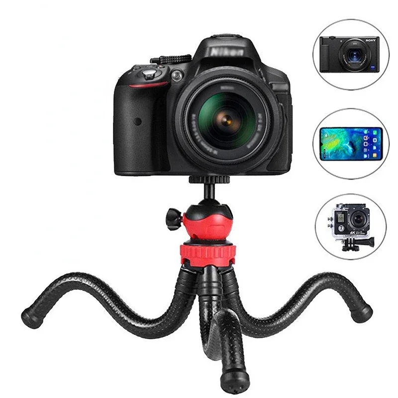 Flexible Octopus Tripod for Phone Camera DSLR 2in1 Design Tripod With Phone Holder Side Cold Shoe 1/4'' Screw