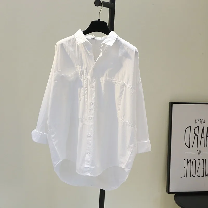 

New Oversized Solid Blusas Fashion Women Loose Shirts Tops Summer Button Up Shirt Casual Long Sleeve White Tops Blusas Mujer Y2k