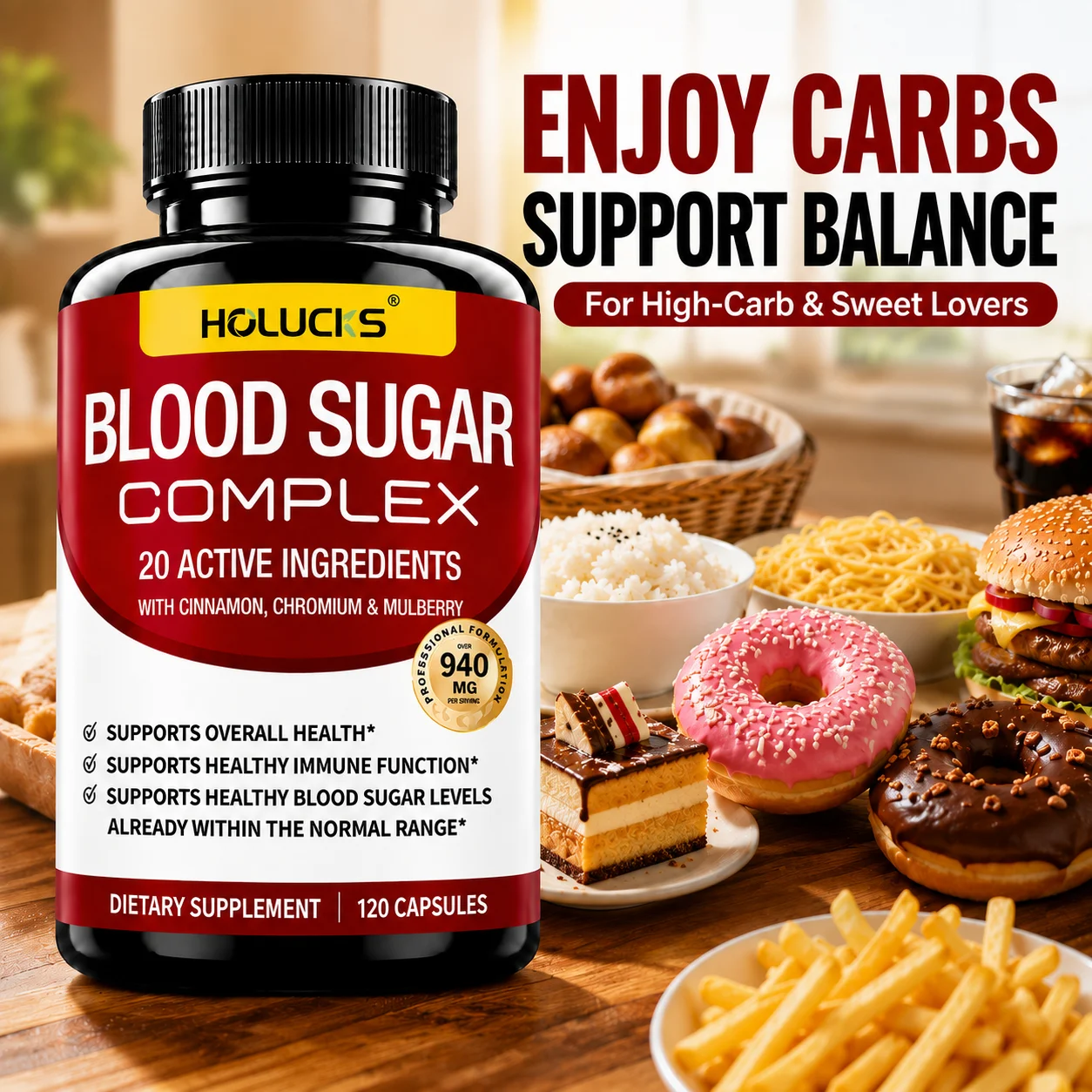 Advanced Blood Sugar Support Supplement,Natural Cinnamon Chromium Mulberry,Help Maintain Balanced Levels,Metabolic & Body Health