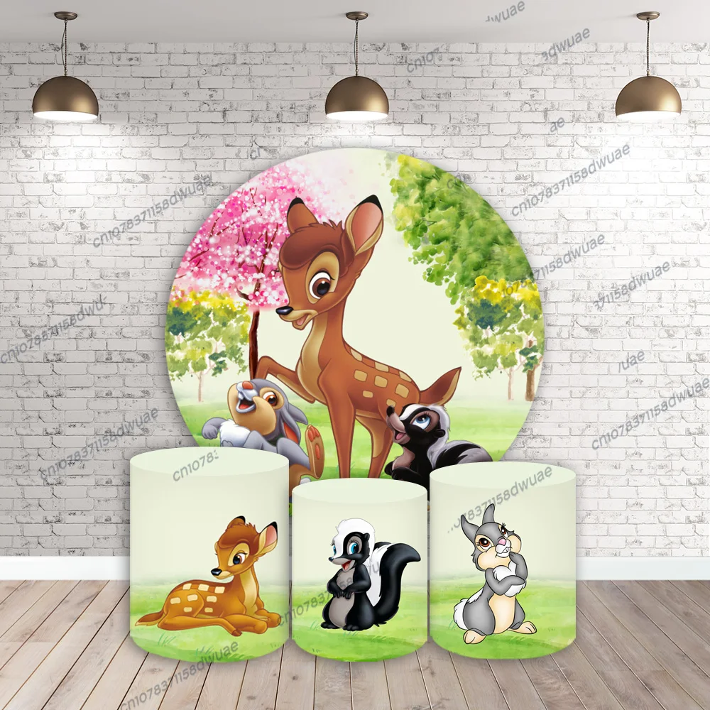 

Bambi Birthday Photo Backdrop Birthday Party Photo Background Round&Cylinders Plinth Covers Photography Backdrop Polyester