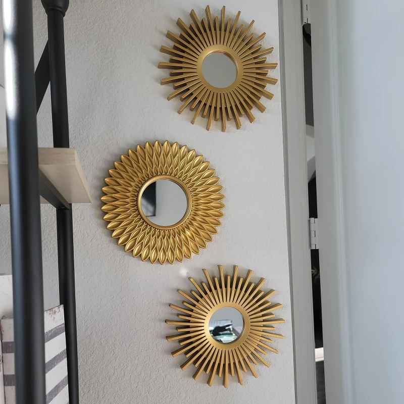 Gold Spiegel für Wand Decor Set von 3 Hängen Ornament Kunst Handwerk Liefert für Home Schlafzimmer Bad Kleine Runde Wand spiegel