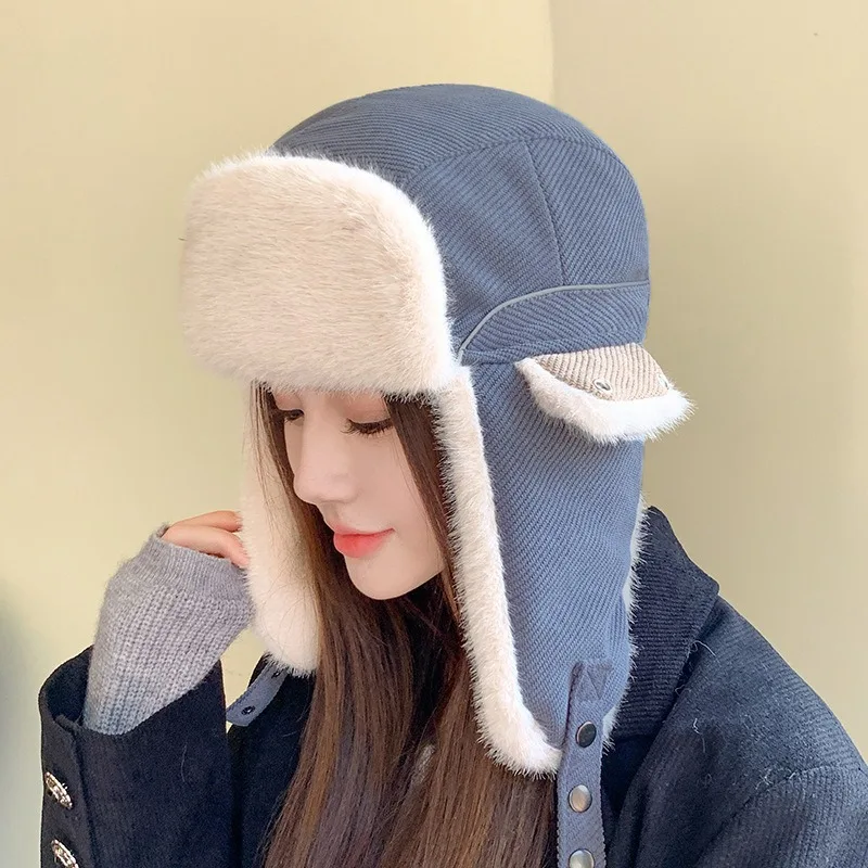 Unisex Thickened Fleece Lined Winter Hat with Ear Flaps Windproof Cold Resistant Outdoor Skiing Cycling Cap for Men Women