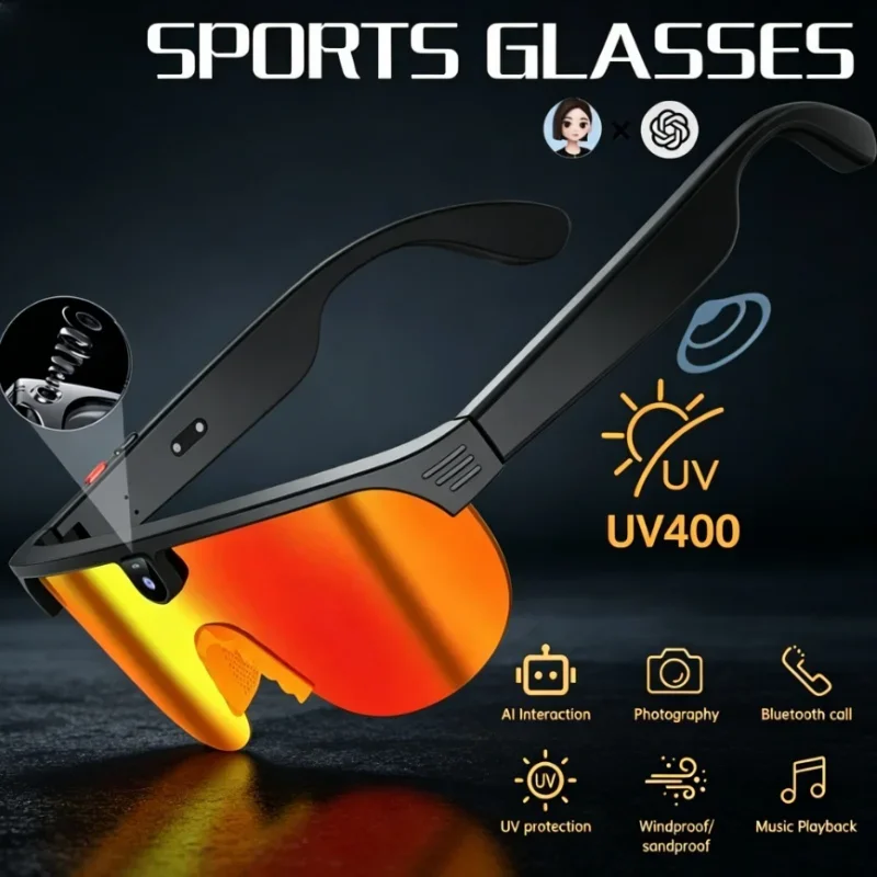 

Fashion Multifunctional AI Smart Glasses Cycling Bluetooth Call Music Translation Sunglasses Sports Camera Video Recording