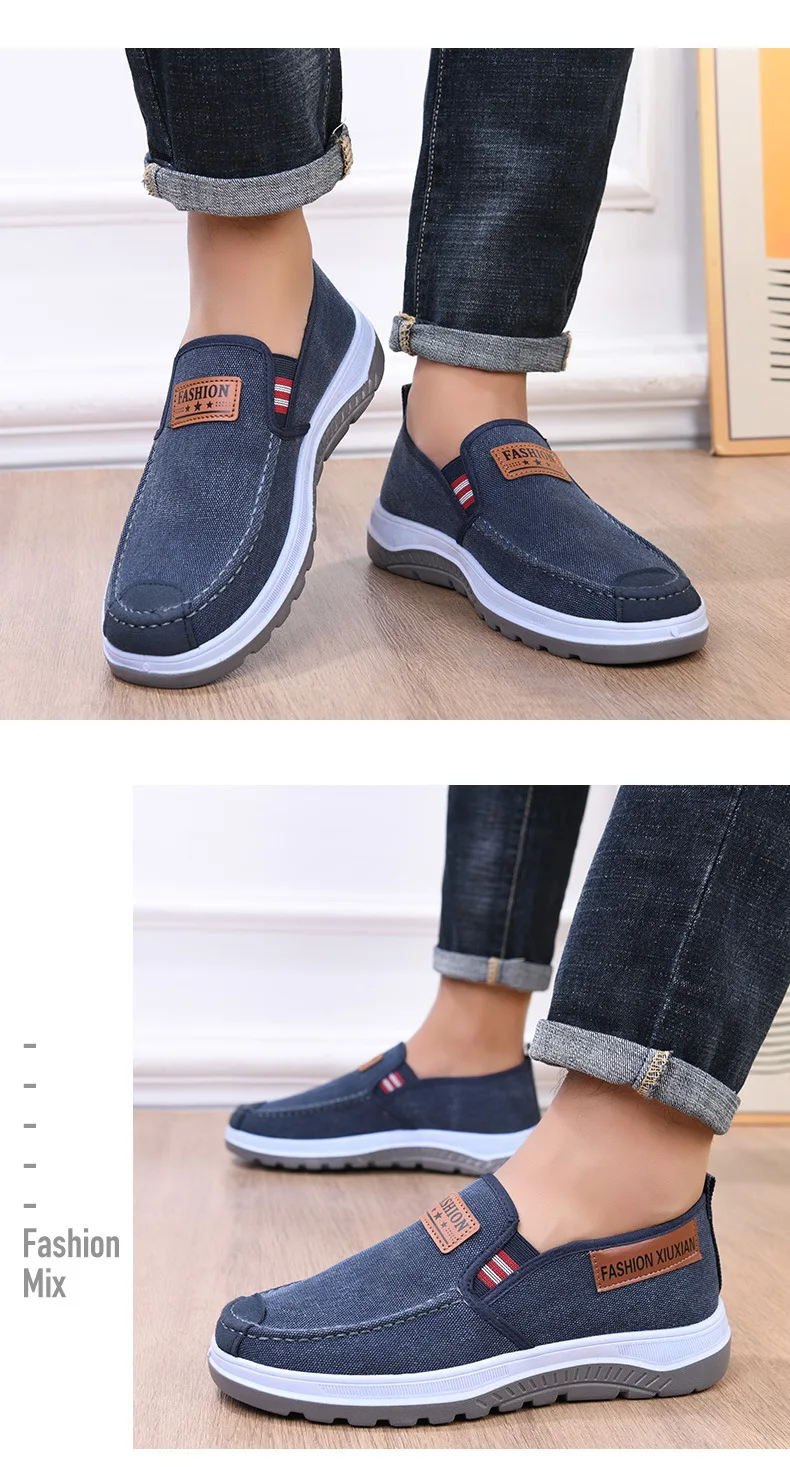 Herren-Slipper aus Canvas, lässige Freizeitschuhe, rutschfeste, dicke Sohle, bequeme Sneaker zum Gehen, leichte Alltagsschuhe für den Außenbereich. – Detail 11