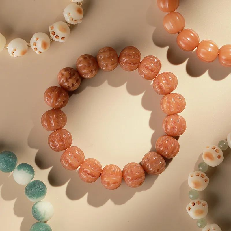 2026 New Weathered Bodhi Root Handstring Carved Jingba Monkey Head Lucky Luxury Buddha Beads Bracelet For Men Women Finger Twist