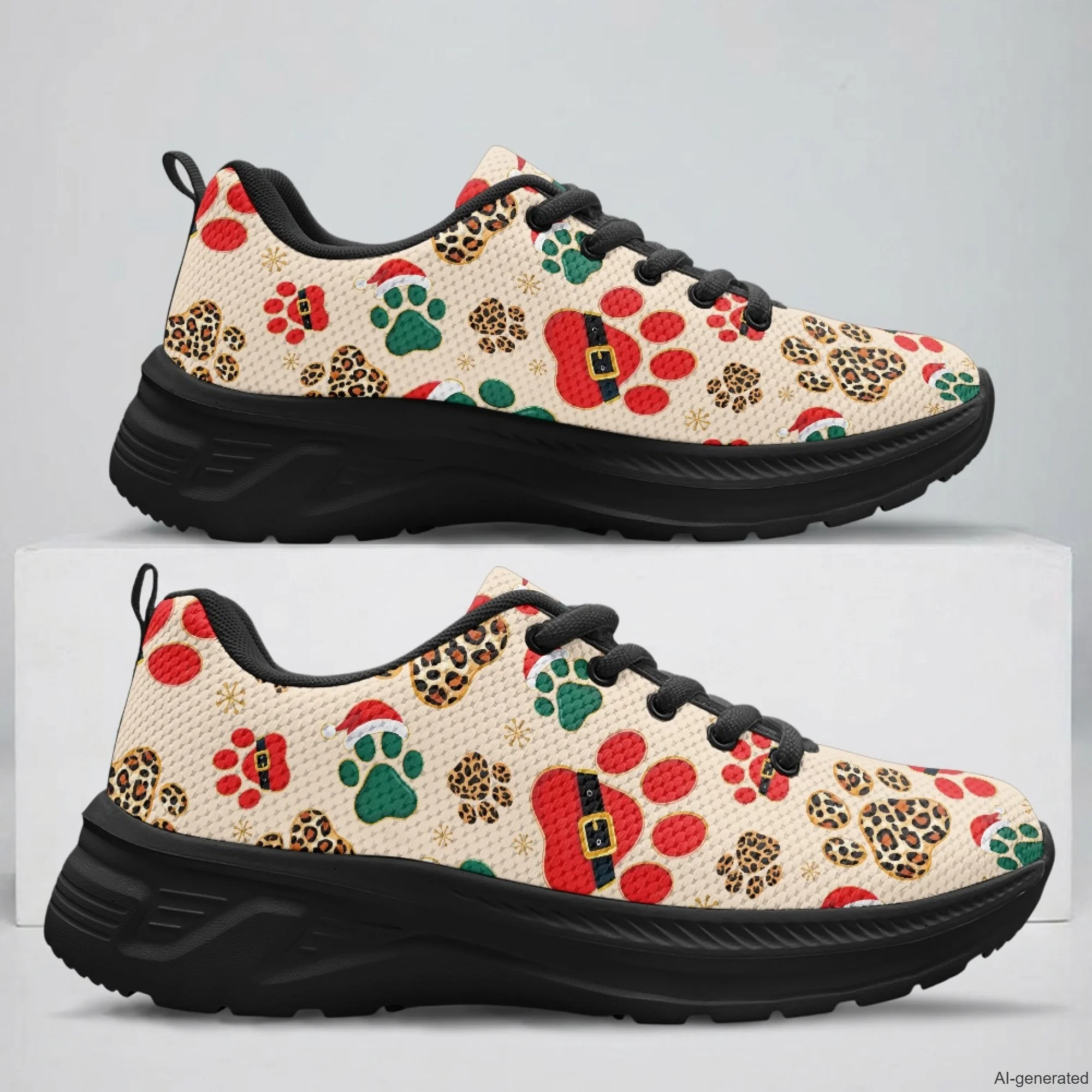 

XIXIRIMIDO Running Shoes for Men Breathable Mesh Casual Walking Shoes for Women Xmas Dog Paws Print Workout Gym Sneakers 35-48