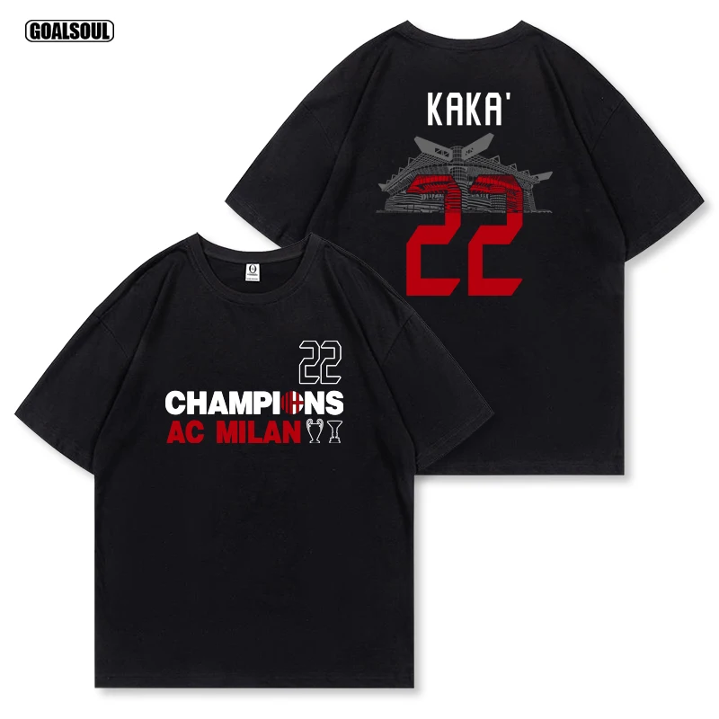 

2025 AC Milan KAKA Short-sleeved T-shirt, Football No. 22 KAKA Retro Commemorative Shirt, Casual Heavyweight Pure Cotton T-shirt