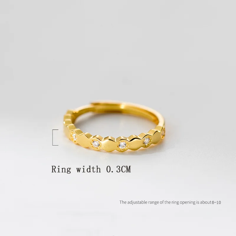 KAMIRA Real 925 Sterling Silver Fashion Geometric Zircon Ring for Women Simple Exquisite Adjustable Couple Ring Jewelry Assorted
