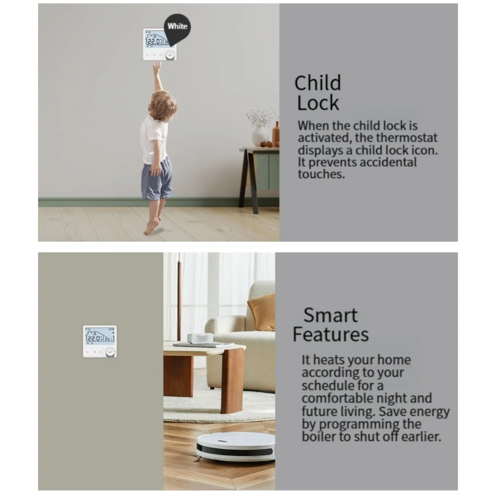 

Умный Wi-Fi термостат котла для газовых котлов с голосовым управлением и еженедельными программируемыми настройками через приложение Tuya