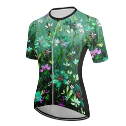 Women's spring/summer cycling sweatshirt Floral pattern breathable quick drying reflective strip