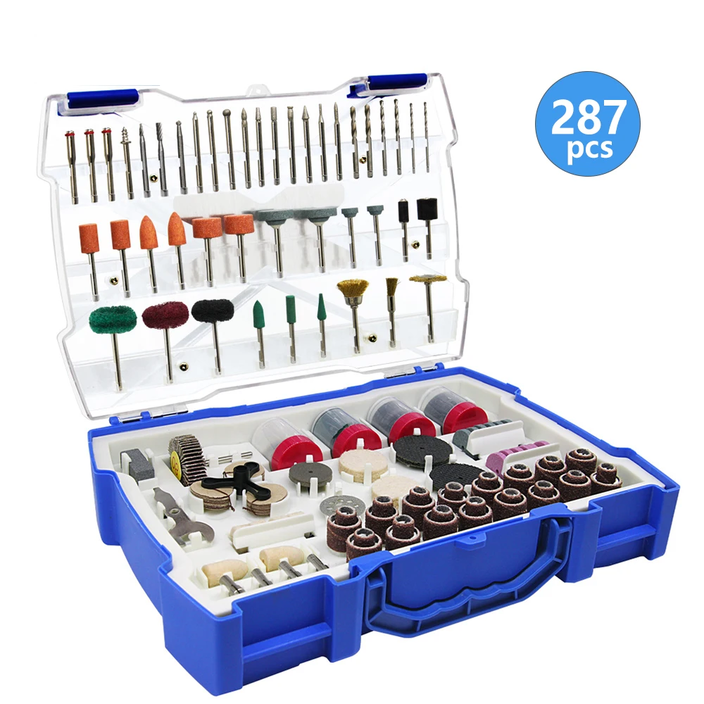 287PCS Abrasive Rotary Tool Accessories Set Electric Mini Drill Bit Kit Sanding Polishing Cutting Engraving Heads for Dremel