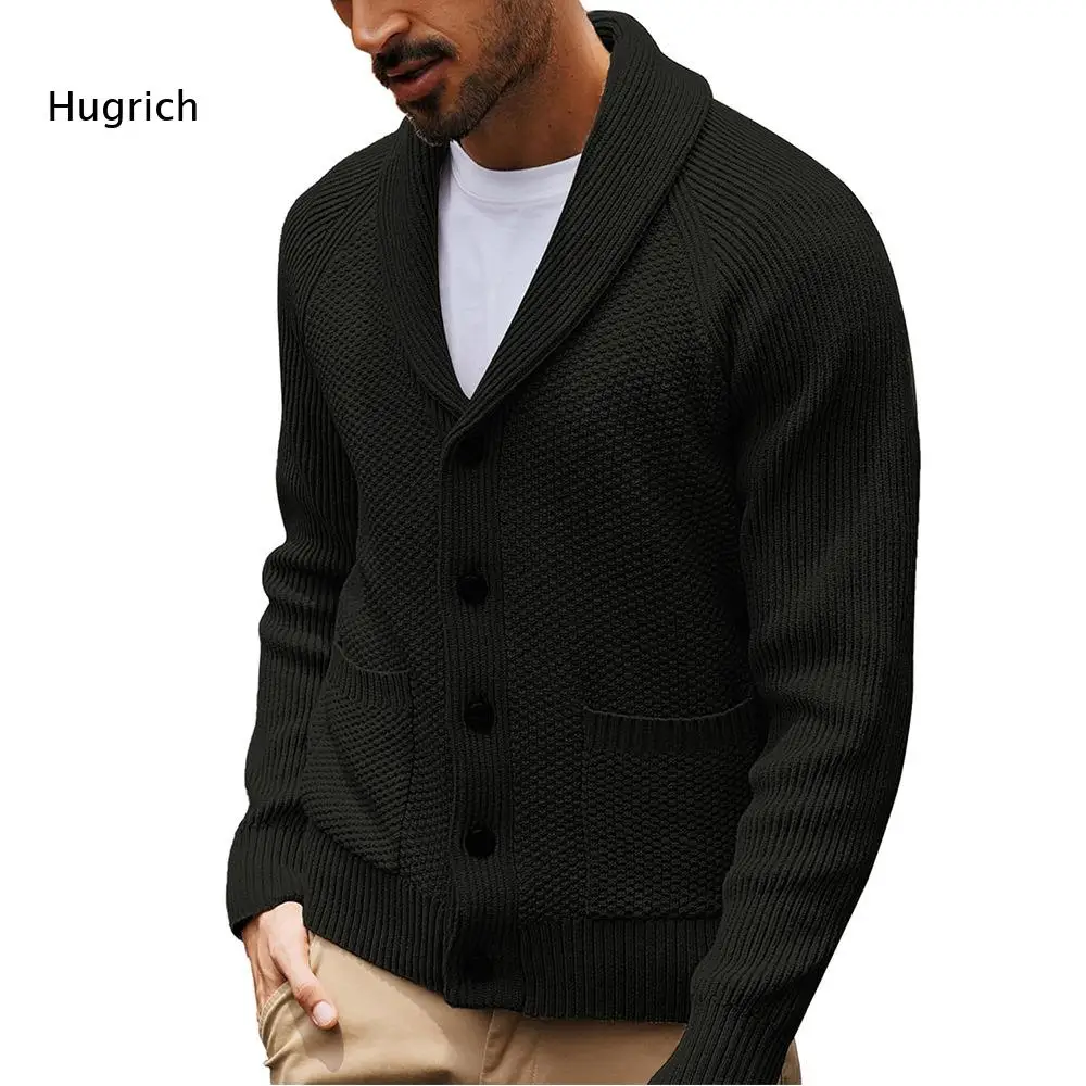 Mens Shawl Collar Waffle Knitted Sweater Cardigan Button Down Raglan Sleeve Warm Knit Outer Jacket