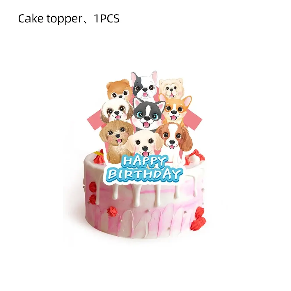Rosa Hund Pfote Geburtstag Party Dekor Einweg Geschirr Geschenk Tasche Hintergrund Kuchen Topper Banner Platte für Kind Mädchen Party Supplie Set – Detail 10