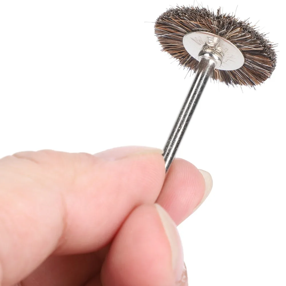 30pcs T-Type Design Brush Wheel Polishing Tool 25mm Wheel Diameter Flat Mini Shape Horse Hair Polishing Wheel 3mm Shank