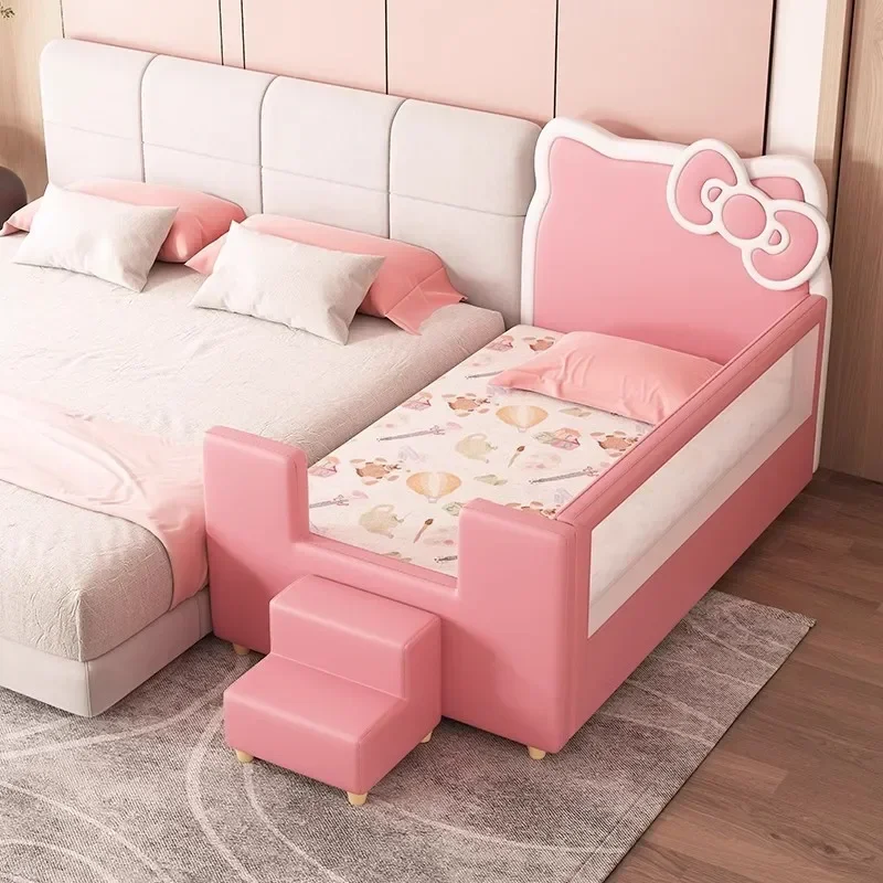 Children's furnitureUpholstered Guardrails, Children's Splicing Bed, Girls, Pink Princess Bed, Baby, Kid, Extra Wide Bed