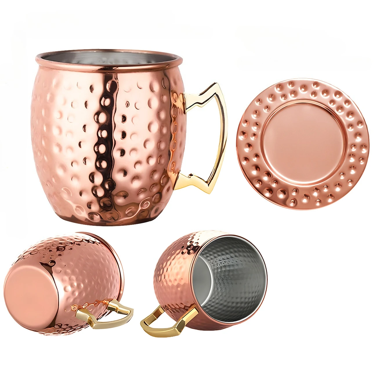 Massiver Kupfer-Trinkbecher 500ml Metall-Kaffee-Bier-Cocktail-Becher 17oz Getränkebecher für Zuhause Küche Bar Party Trinkgeschirr