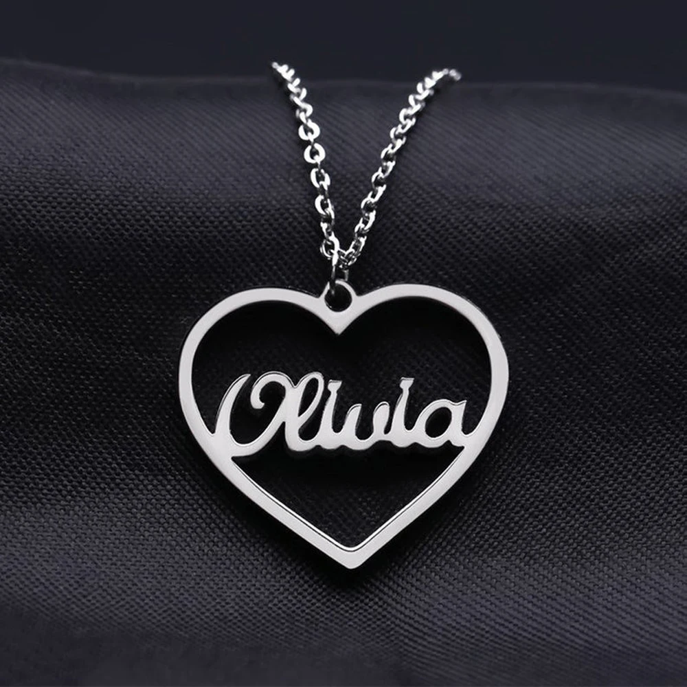 Custom Heart Pendant with Name Necklace Women Stainless Steel Jewelry Personalized Chains Choker Anniversary Gift for Girlfriend