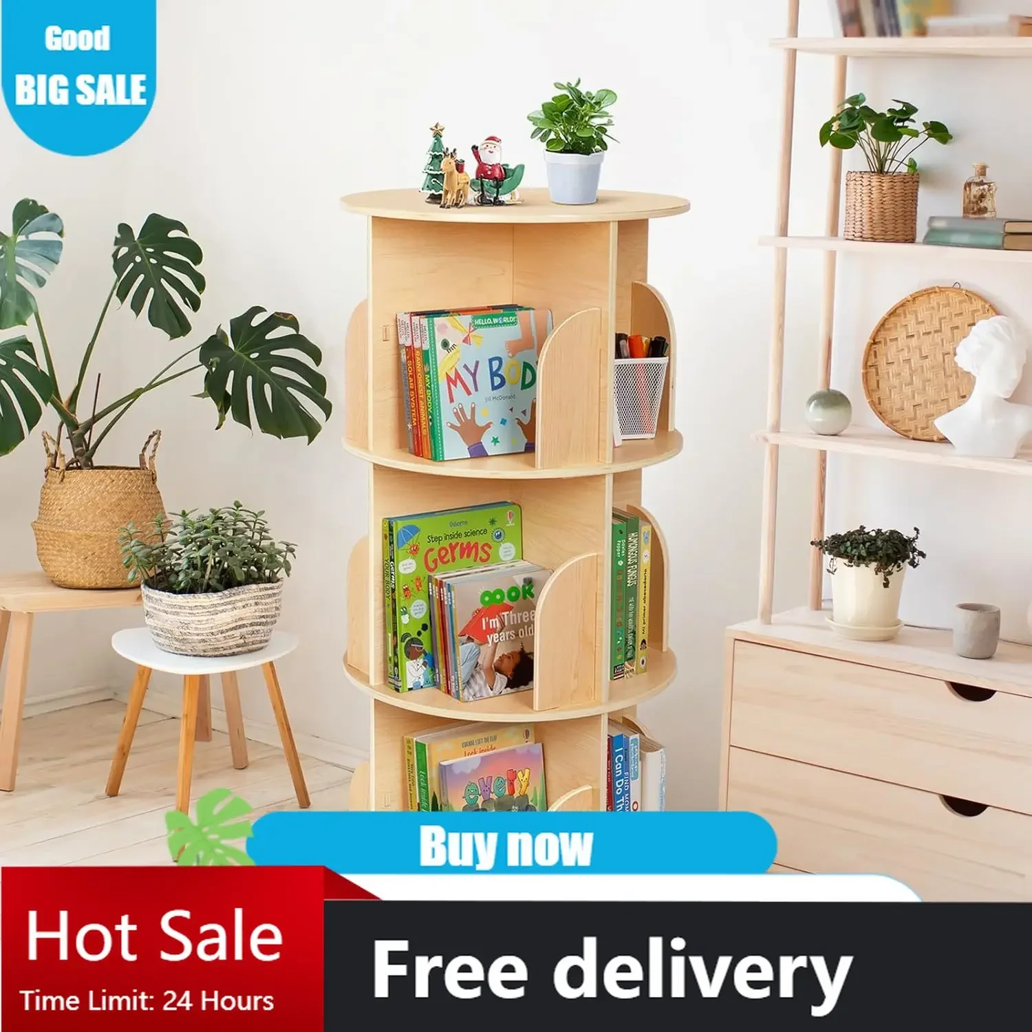 

BestsellerBestsellerBestsellerFinally Organized Kids Rotating Bookshelf, Small Corner Bookshelf for Small Space, 360° Display 3