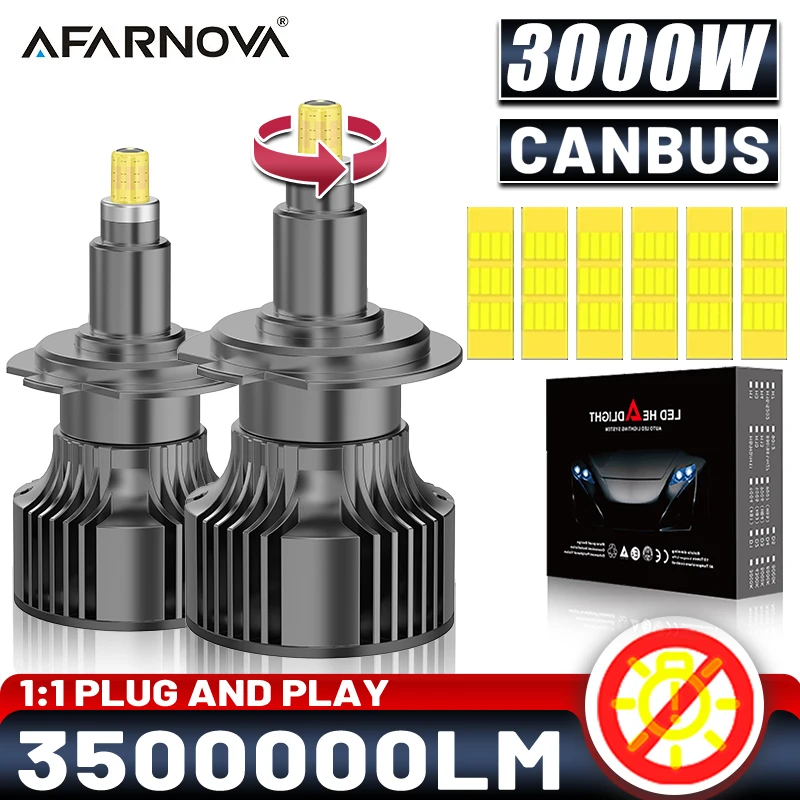

360° H7 LED H11 Car Headlight Bulbs Canbus LED HB3 HB4 H1 3000W 3500000LM Auto Light 9005 9006 9012/HIR2 6000K For Fog Light