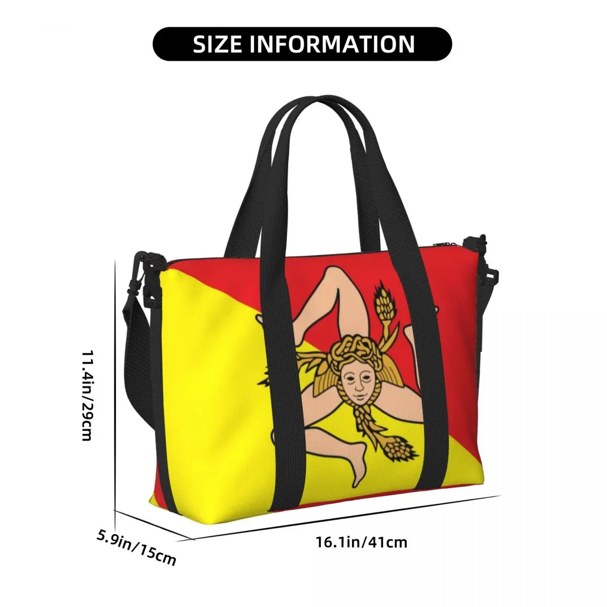 Sac fourre-tout personnalisé de l'île italienne pour femme, sensation d'inverseur, grande capacité, bandeau sicilien, sac de voyage initié à la gym de plage