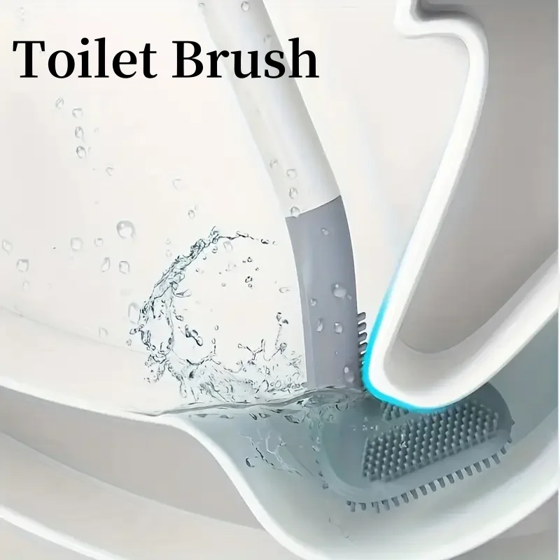 1pc Flexible Silicone Toilet Brush With Long Handle And 360 Degree Rotation - Easy To Clean Bathroom With Wall Mounted Design