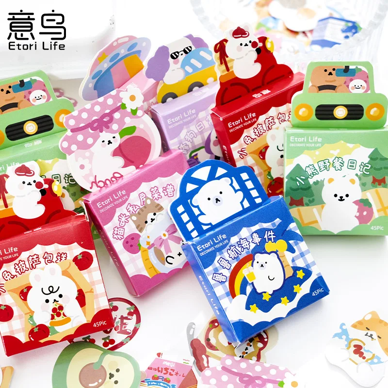 45Pcs/Box Kawaii Stationery Stickers Animal paradise  DIY Junk Journal Paper stickers Planner Decorative Stationery stickers