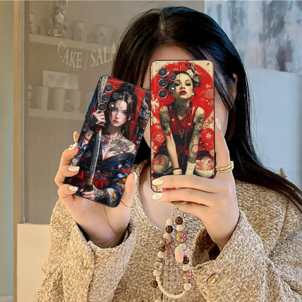 

Retro Tattoo Girl Matte TPU Mobile Phone Case for Samsung Galaxy M55 54 42 35 34 33 32 23 22 15 14 13 12 F55 5G Colorful Cover