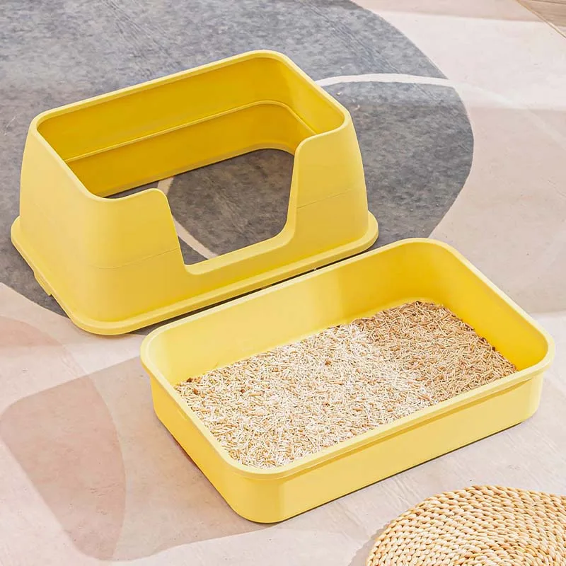 Large Space Pet Fold Bedpan Cat Toilet Anti-splash Open Cat Litter Box Tray With Spoon Cleaning Kitten Plastic Box Cat Supplies