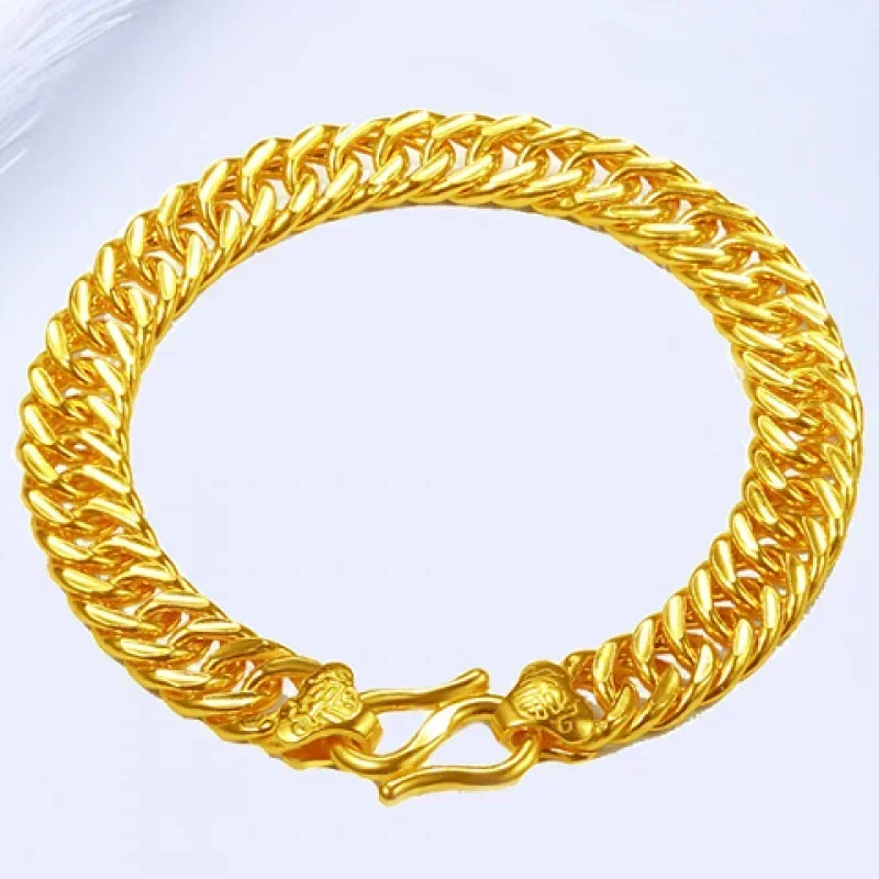 

High quality real gold AU999 mens gold bracelet simple fashion jewelry boss chain gift 24K hand jewelry couple model