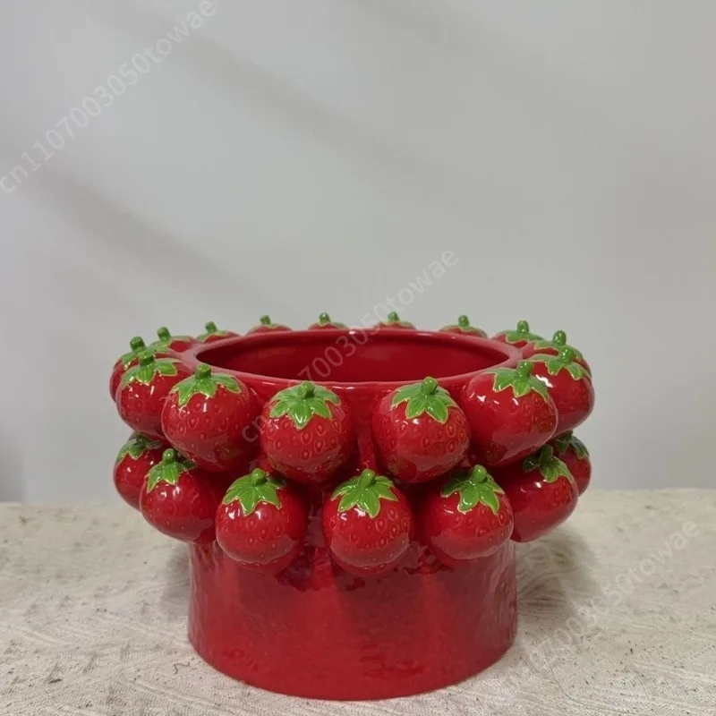 3D Handmade Ceramic Planter, Cute Red Strawberry Flower Pot, Decorative Succulent Planter for Home Garden Kitchen Decor - view 4