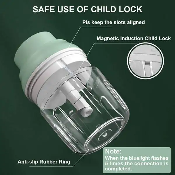 Picador de alho elétrico com carregamento USB, sem fio, 3 lâminas, máquina trituradora de alho para temperos, carne, suplemento alimentar