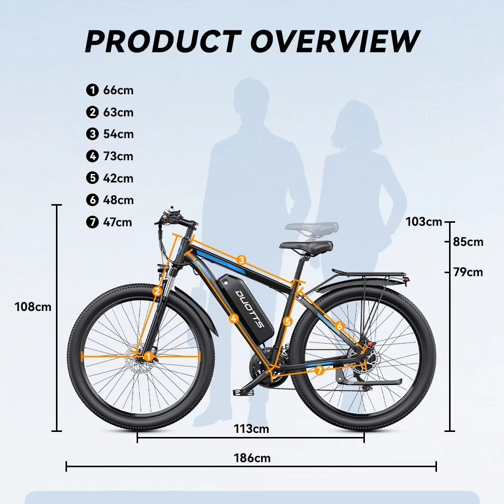 750W motor Adult Electric Mountain Bike DUOTTS C29-L 29 Inch Tire 48V 15Ah Battery City Ebike with Rear Rack