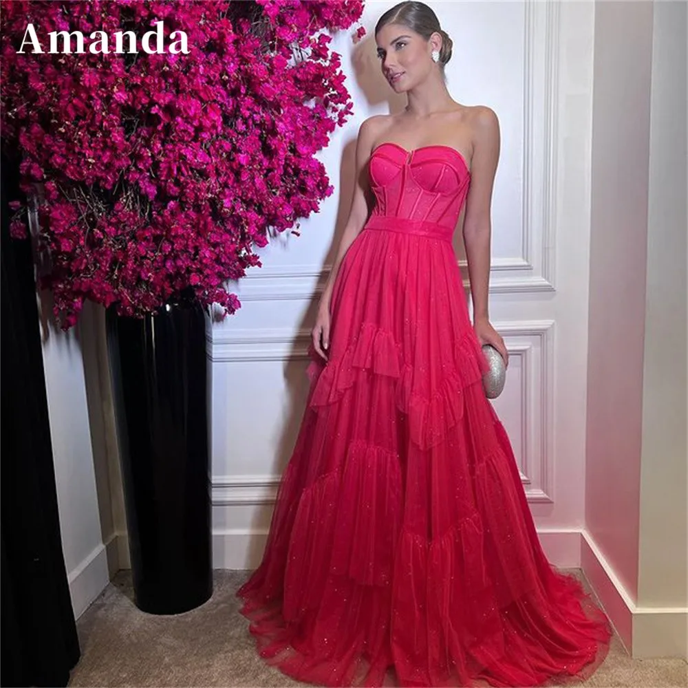 

Amanda Sexy Strapless A-line Prom Dress 2023 Glitter Sweetheart Vestidos De Noche Puffy Crimping Tail فساتين مناسبة رسمية